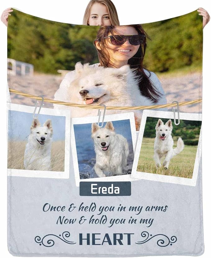 Dog Memorial Gifts -Personalized Pet Memorial Gift - Custom Dog or Cat Loss Sympathy Blankets - Custom Dogs Photos and Name Throw Blankets - Pets Passing Away Remembrance for Animal Lovers Owners
