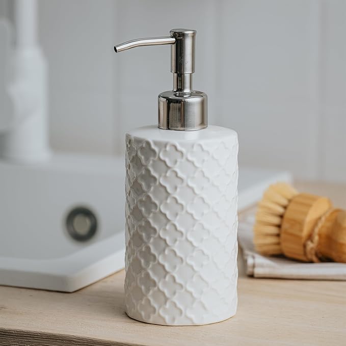 Ceramic Soap Dispenser with Pump, Hand and Liquid Soap Dispenser Rust Proof, for Bathroom and Kitchen, White