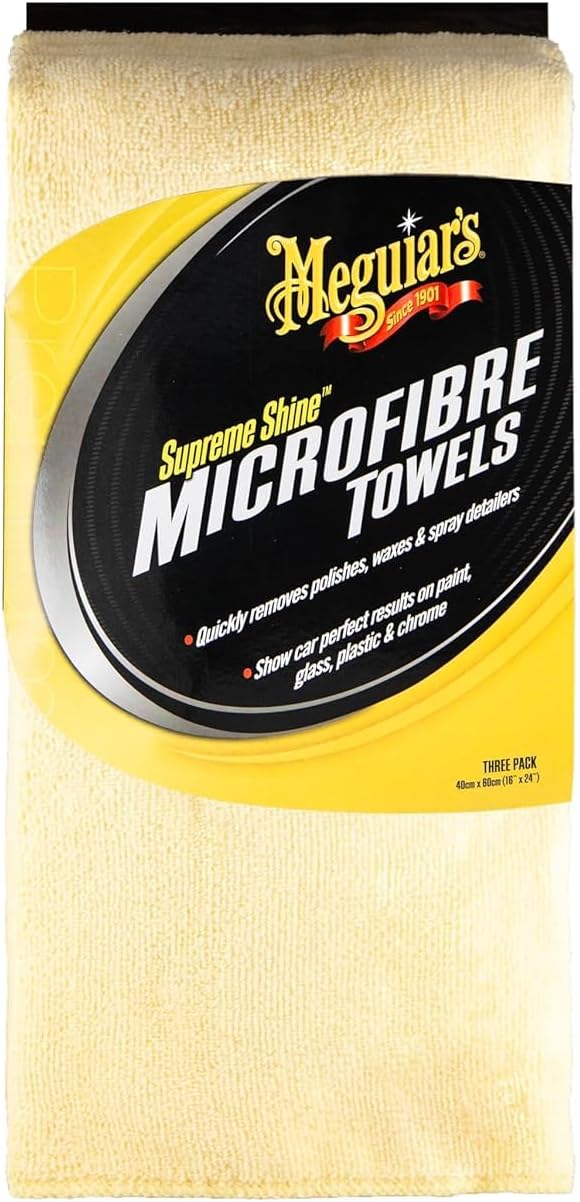 Meguiar's Supreme Shine Microfiber Towels for Cars,Absorbent Ultra-Plush Car Microfiber Towel Set for Effectively Removing Car Care Products Without Leaving Swirls,3 Count (Pack of 12)