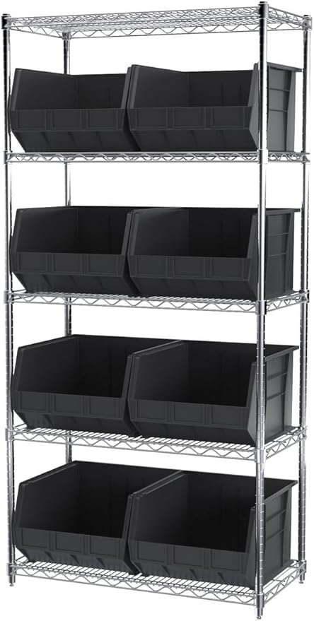 Akro-Mils 30270 AkroBins Plastic Storage Bins, Space-Saving Stackable Bins for Garage, Pantry, Craft Organization, 18" x 16" x 11", Black, 3-Pack