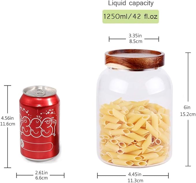 LEAVES AND TREES Y Glass Storage Jar, Food Storage Container/Canisters with Airtight Lid for Serving Tea, Coffee, Honey,.Spice, Perfect as a Cereal Dispenser (6.3 inch high)