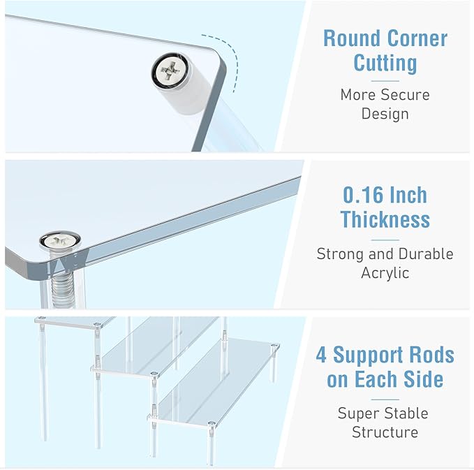 Acrylic Display Risers, 3 Tier Perfume Organizer Stand, Clear Cupcake Stand Holder, Large Shelf Risers for Figures, Dessert Shelves for Party, Display Shelf for Decoration and Organizer