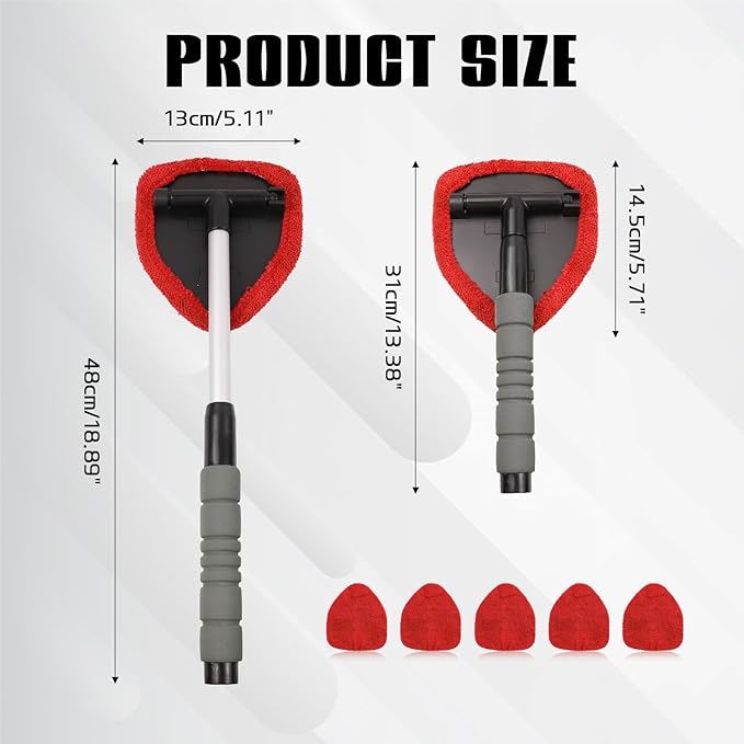 wuyaoyao 14PCS Car Windshield Cleaning Tool, Car Glass Wiper Kit with Window Cleaner, Microfiber Pads, Spray Bottle, Extendable Handle, Interior Detailing Dust Brush, Car Cleaning Supplie (Red)