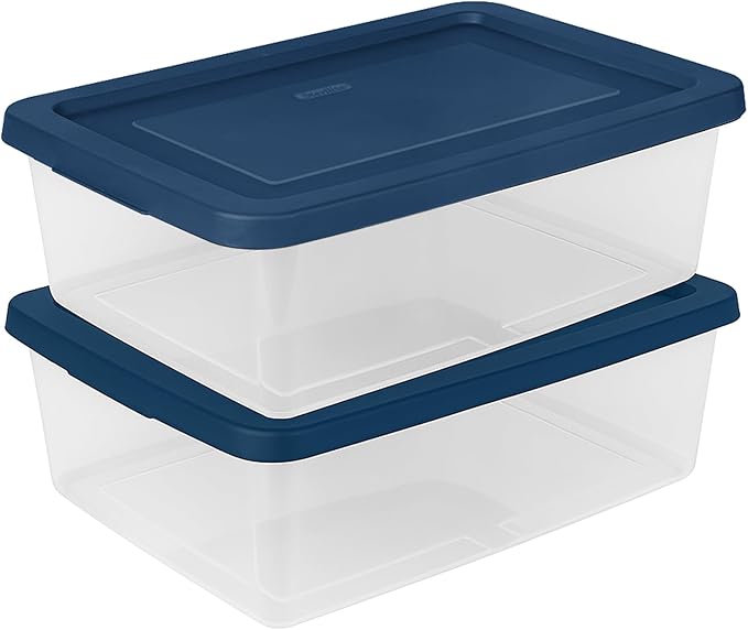 Sterilite 36 Pack Storage Boxes, Clear Plastic Stackable Containers, Lightweight Home Organizers with Snap Lids, 12 Quart, Marine Blue