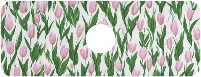 Kitchen Sink Splash Guard 1 PC 14.7 Inch Sink Faucet Mat Splash Guard for Bathroom Countertop Water Absorbent Foldable Cuttable Soft Washable Small Tulips Pink