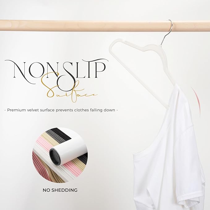 HOUSE DAY Premium Velvet Clothes Hangers Non-Slip Flocked Felt Hangers Heavy Duty Durable Coat and Suit Hanger, Vibrant Color Slim Lightweight Space Saving Hanger (20 Pack, Ivory)
