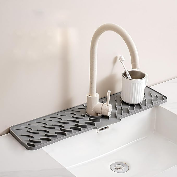 Silicone Faucet Splash-Proof pad, Multifunctional Water-Saving Splash-Proof Cushion, Universal Faucet Cover, Suitable for Kitchen and Bathroom Sink Faucet (Gray, 24 * 5.5)