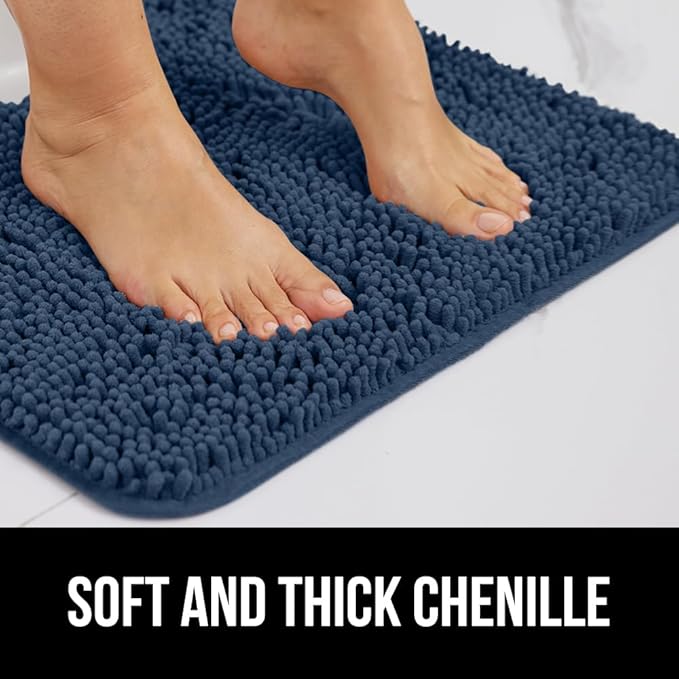 GORILLA GRIP Plush Absorbent Shaggy Chenille Bath Rug Mat for Square Toilet Base with Rubber Backing, Machine Washable Rugs, Soft Microfiber Contour Mats for Toilets, Bathroom Decor, Navy