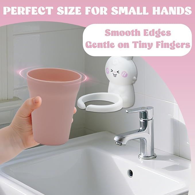 Cute Kids Toothbrush Holder with Cup & Toothpaste Wall Mounted, Adhesive Bathroom Organizer - Kids Bathroom Decor Accessories, Animal Toothbrush Holders for Kids - White Rabbit