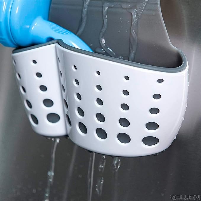 Reluen Silicone Sponge Holder For Kitchen Sink - Over The Faucet Sink Sponge Holder Hanging, 5.7 x 3.22 x 2.2 Convenient Size - Adjustable Silicone Holders With Strap, Easy to Use and Clean