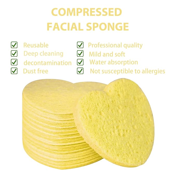 50-Count Facial Sponges Compressed, 100% Natural Cellulose Face Sponge Professional Cosmetic Spa Sponges for Face Cleansing, Exfoliating Mask, Makeup Removal for Travel and Home, Yellow
