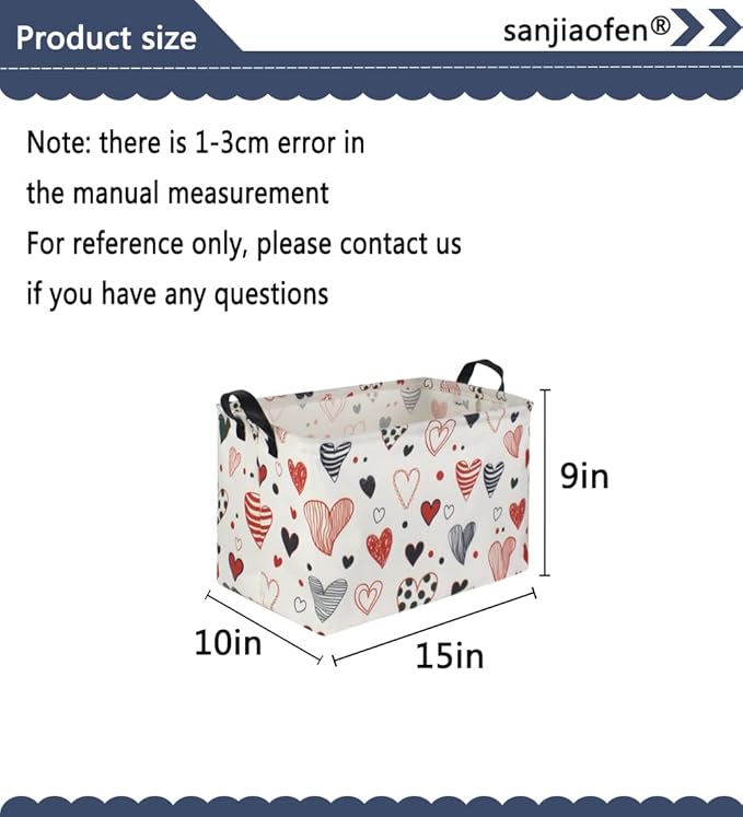 Rectangular Kids Storage Basket,Heart Baskets Organizer.Cute Storage Bin with Handles. Love Basket,Girls Room Decor,Toys Box,Gifts Bins Empty.(Line Love)