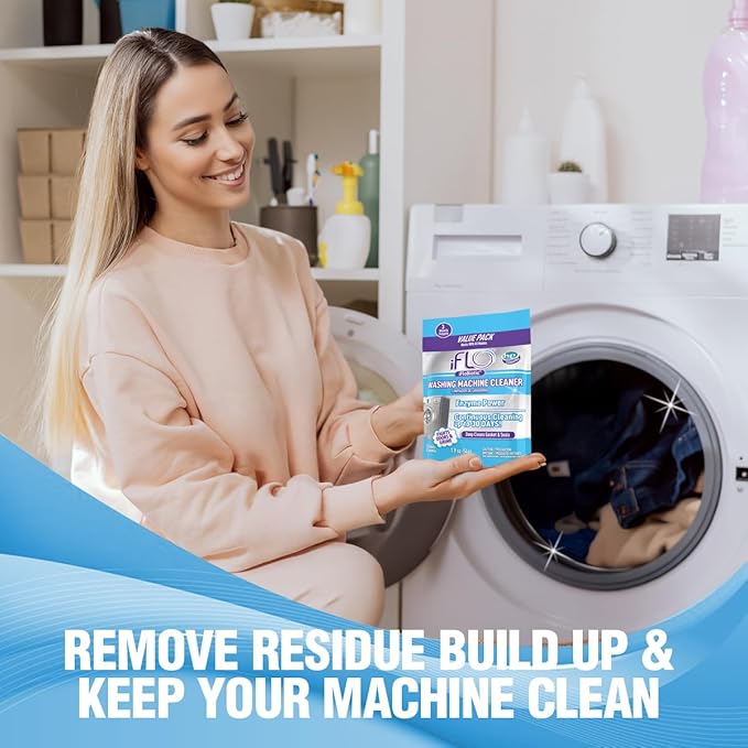 iFLO Washing Machine Cleaner Tablets – Powerful Washer Machine Cleaning and Deodorizer Tablets for Front Load, Top Load, and High-Efficiency Washer Cleaner, 3 Pack