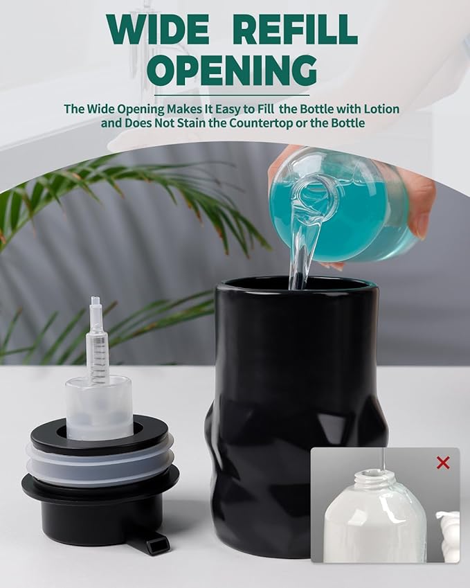 BosilunLife Hand Soap Dispenser - Foam Soap Dispenser Bathroom Ceramic Dish Liquid Soap Dispenser for Kitchen, Bathroom Countertop Soap Dispensers (Black-Foam-Sculpt)