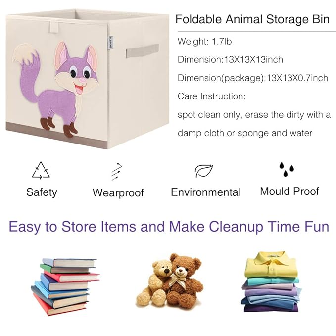 CLCROBD Foldable Animal Cube Storage Bins Fabric Toy Box/Chest/Organizer for Kids Nursery, 13 inch (Fox)