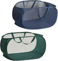 Rubruan 2 Piece Popup Mesh Laundry Basket Durable Handles Collapsible Laundry Baskets Folding Clothes Pastic Hamper for Laundry Room College Dorm (Navy Blue/Green)