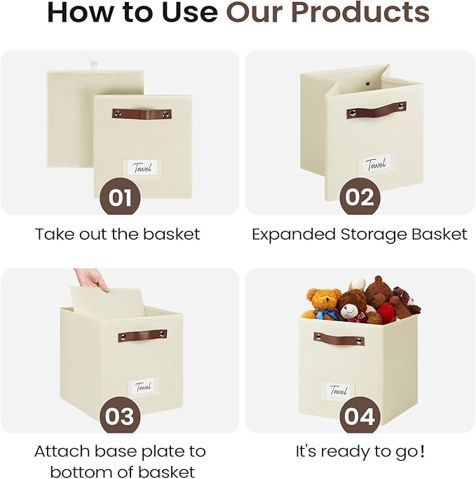 6-Pack Storage Cubes with Handles & Label Holders Basket, Closet Cube Home Organizer Bins(Beige, 10.5*10.5*11 inch)