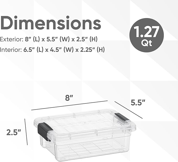 Superio Clear Storage Boxes with Lids, 1.27 Quart Plastic Container Bins for Organizing, Stackable Crates, BPA Free, Non Toxic, Odor Free, Organizers for Home, Office and Dorm, 5 Pack
