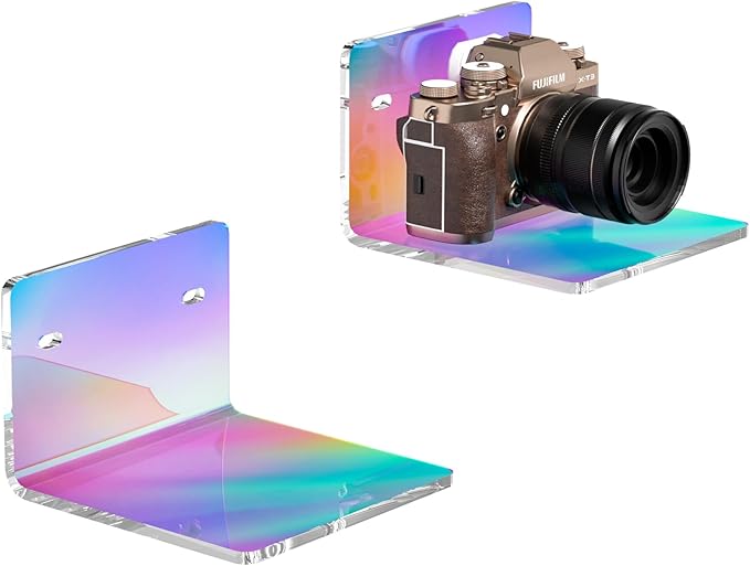 4 Inches Iridescent Small Wall Shelves, 4mm Thickness Acrylic Small Floating Shelf for Figures, Plants, Security Cameras, Speakers, Moisture-Proof, 2 Pack