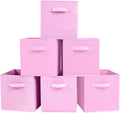 PowerKing Collapsible Storage Cubes with Handles, Fabric Foldable Bins for Closet Shelves, Durable Organization Storage Bins, 10.5'' x 11'' x 10.5'', 6 Pack, Pink