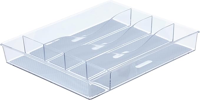 Glad Silverware & Utensil Drawer Organizer - Divided Clear Plastic Storage Tray with 5 Compartments for Kitchen Flatware and Cutlery - BPA Free, Food Safe, Non Slip, 11x13 inches