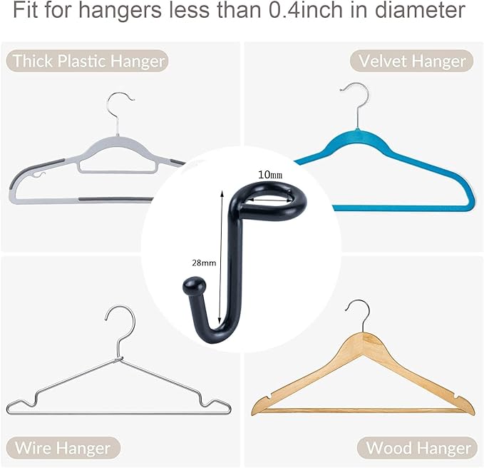 Clothes Hanger Connector Hooks, Heavy Duty Extender Clips Organizer Mini Space Saving Clothes Hanger Extender Cascading Connection Hooks for Wooden Velvet Metal Plastic Hangers (Black) 36PCS