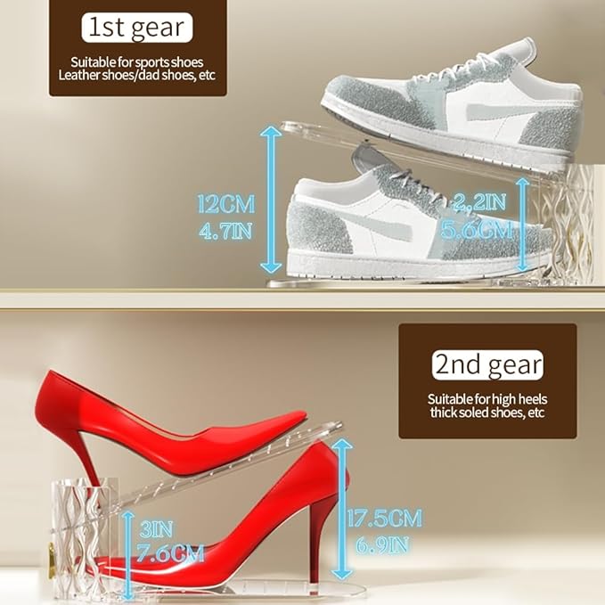 Shoe Slots Organizer, Adjustable 10 Pack Shoe Stacker for Closet Storage, Clear Double Layer Space Saver, Durable and Stackable Shoe Holder for Sneakers Heels and Flat