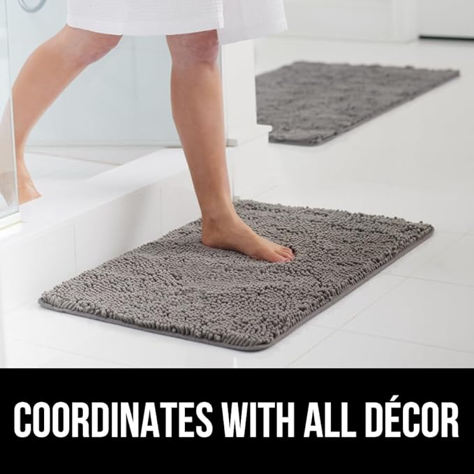 GORILLA GRIP Bath Rug Mat 48x17, Thick Soft Absorbent Chenille, Quick Dry Microfiber Mats, Rubber Backing Washable Shower Floor Rugs, Bathmat Runner, US Designed Bathroom Home Decor Accessories Grey