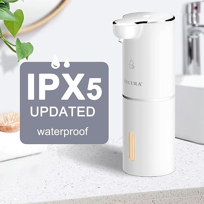 Secura Foaming Soap Dispenser, 10oz/300ml Touchless Automatic Dispenser with Adjustable Volume Control, Rechargeable Hands Free Dispenser for Kitchen, Bathroom