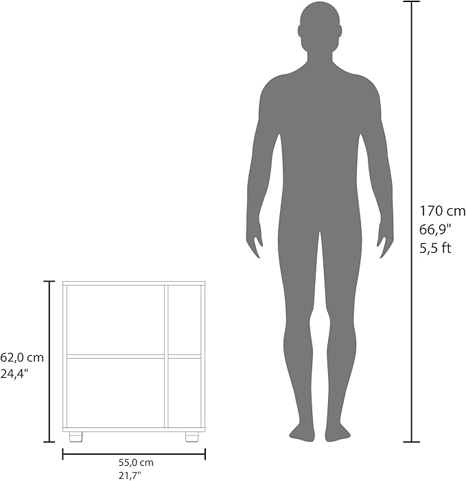 CHARMMA Under Sink Storage 24.4" H, 1 Door, 4 Shelves, 4 Legs, Natural Oak/Black Wengue - Bathroom, 16.30x21.70x24.40in