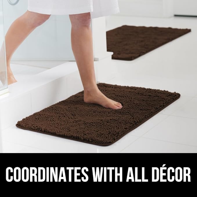 GORILLA GRIP Bath Rug Mat 60x24, Thick Soft Absorbent Chenille, Quick Dry Microfiber Mats, Rubber Backing Washable Shower Floor Rugs, Bathmat Runner, US Designed Bathroom Home Decor Accessories Brown