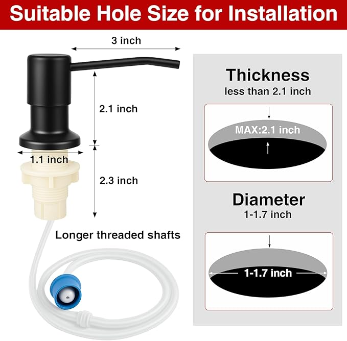 Soap Dispenser for Kitchen Sink, Built in Countertop Kitchen Soap Dispenser with 47" Extension Tube Kit - No More Frequent Refills, 304 Stainless Steel Pump for Kitchen & Bathroom