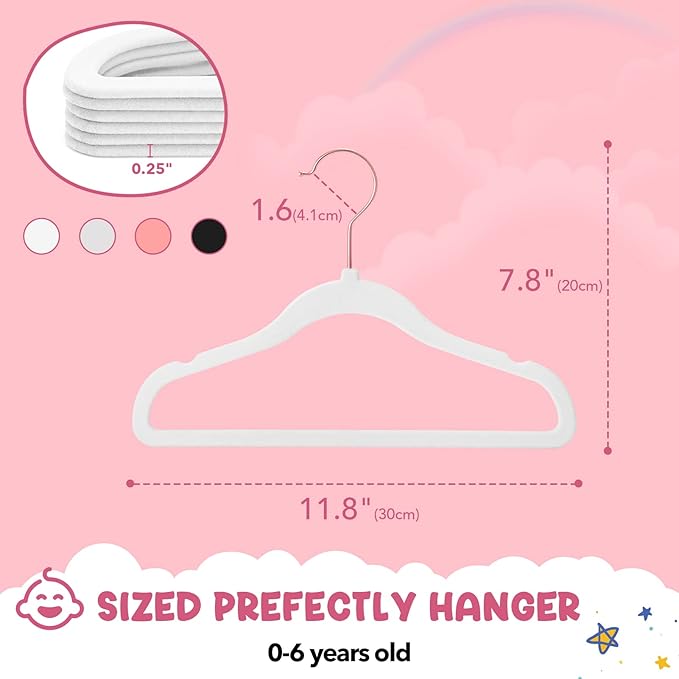 HOUSE DAY Velvet Baby Hangers for Closet, Kids Hangers Velvet 60 Pack, Non Slip Toddler Hanger 11.8 Inch, Durable Childrens Hanger for Newborn Baby Clothes- White