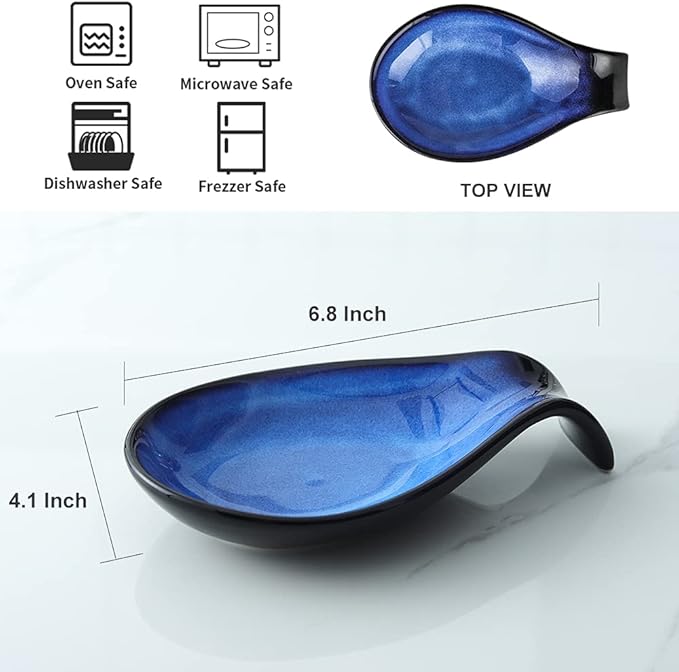 Nihow Pot Lid Holder and Spoon Rest for Kitchen Counter/Stove Top While Cooking - Heat Resistant & Dishwasher Safe - Elegant Black & Blue Sets
