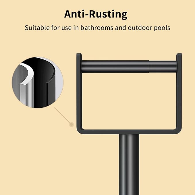 YUMORE Toilet Paper Holder Stand up with Storage, Bathroom Weighted Base Floor Toilet Paper Roll Holder Free Standing for 3 Rolls, Matte Black Bath Stainless Steel Extra Tissue Holder