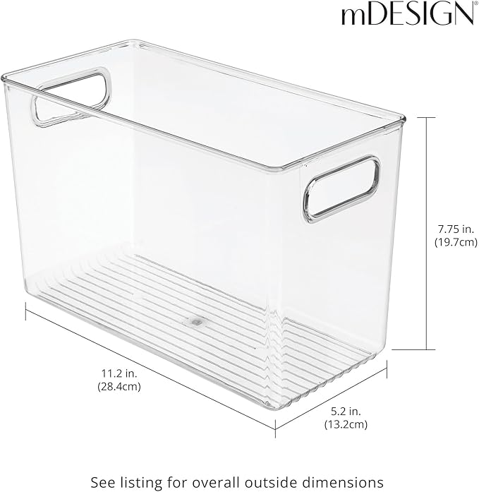 mDesign Plastic Modern Kitchen, Pantry Food Storage Container Bin w/ Handles - Cabinet, Fridge/Freezer, Countertop Organizer - Snacks/Drink/Appliances; Ligne Collection, Clear, 12x6x7.75 (Pack of 1)