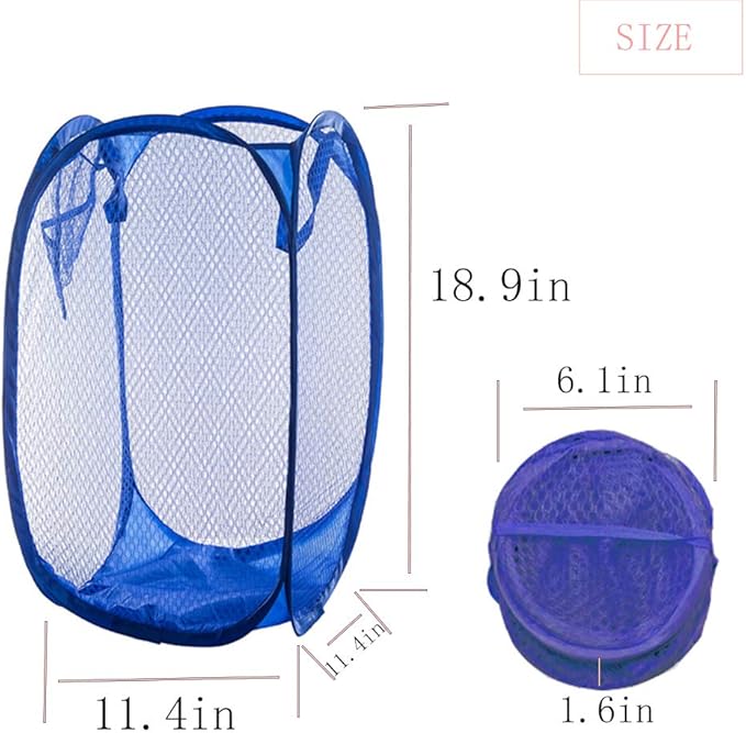 Qtopun Mesh Popup Laundry Hamper, 4 Pack Foldable Portable Dirty Clothes Basket for Bedroom, Kids Room, College Dormitory and Travel (Yellow,Pink, Purple,Dark Blue)