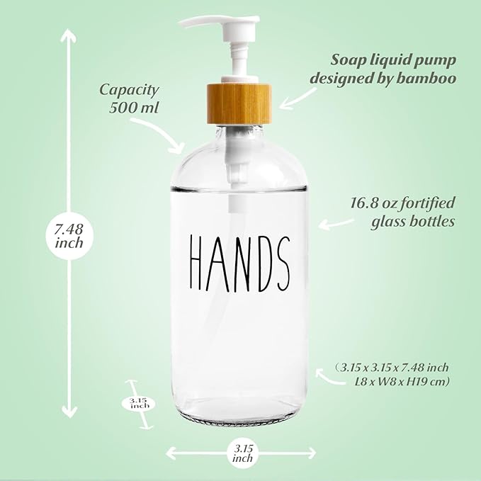 Clear Glass Soap Bottle - Hands Free Dispenser for Kitchen or Bathroom
