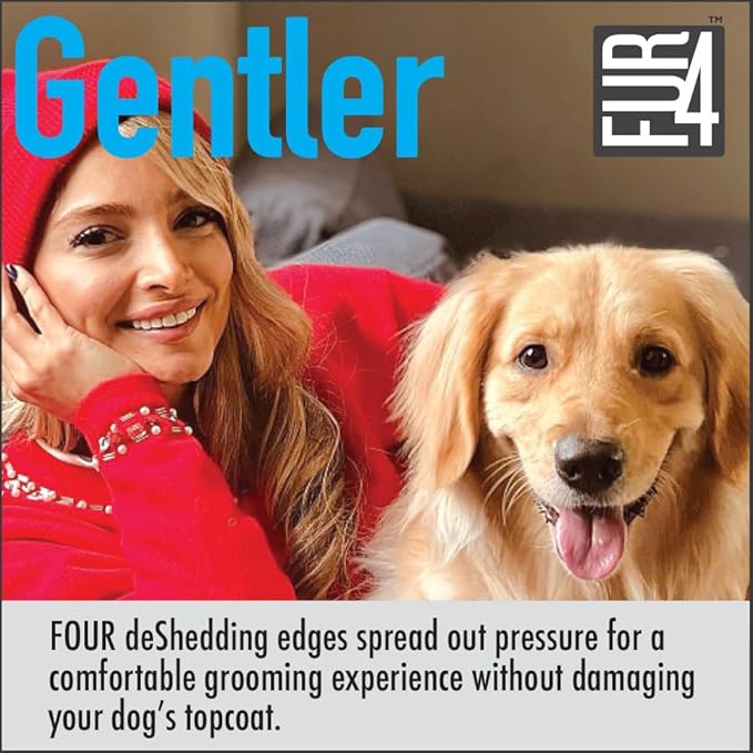 FUR4 deShedding Dog Brush for Short Hair Dogs – Pet Hair Brush with 4 Carbon Fiber Edges – deShedding Tool Removes Loose Fur – Gentle & Effective Dog Grooming Brush for Shedding