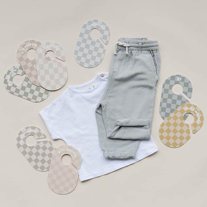 3 Sprouts Baby Closet Dividers Set of 8 - Clothes Organizer Toddler Hanger, Double-Sided Size Labels - Nursery Organization for Newborn Clothing, Infant to 2T Boy & Girl - Checkerboard