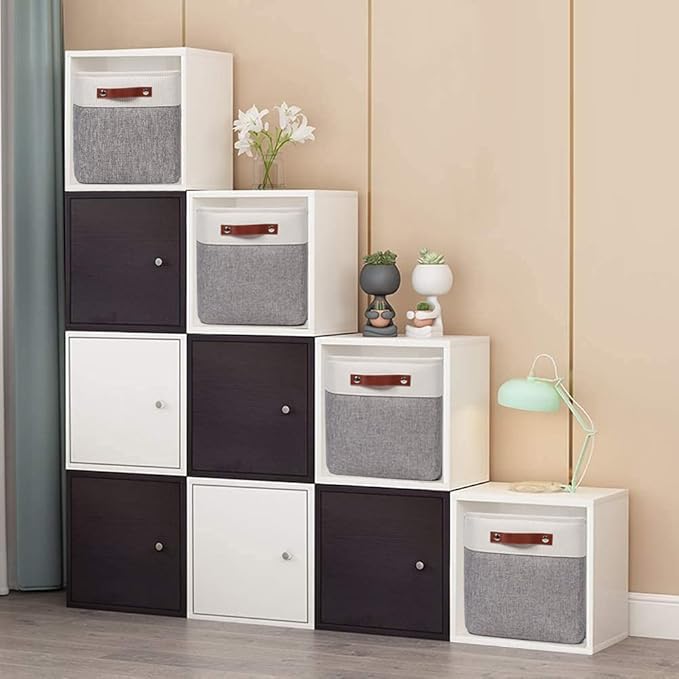 Kntiwiwo Fabric Storage Cubes 10.5”x10.5”x11” Cube Storage Bins for Closet Organizers and Storage Shelves Foldable Storage Bin with Handles, Set of 6, Grey