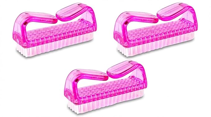 3Pcs Different Kinds of Fingernail brush with Plastic Handle Nail brush for cleaning Fingernails - Easy to use Nail Scrub brush - Nail Cleaner Nail brushes for Hands Feet(pink)