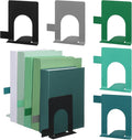5 Set Metal Book Ends for Shelves Book Shelf Dividers Library Shelf Marker Bookends Stopper Colorful Office Stand Holder for Heavy Books Desk Home Movies Kitchen Cds(Gray Green)