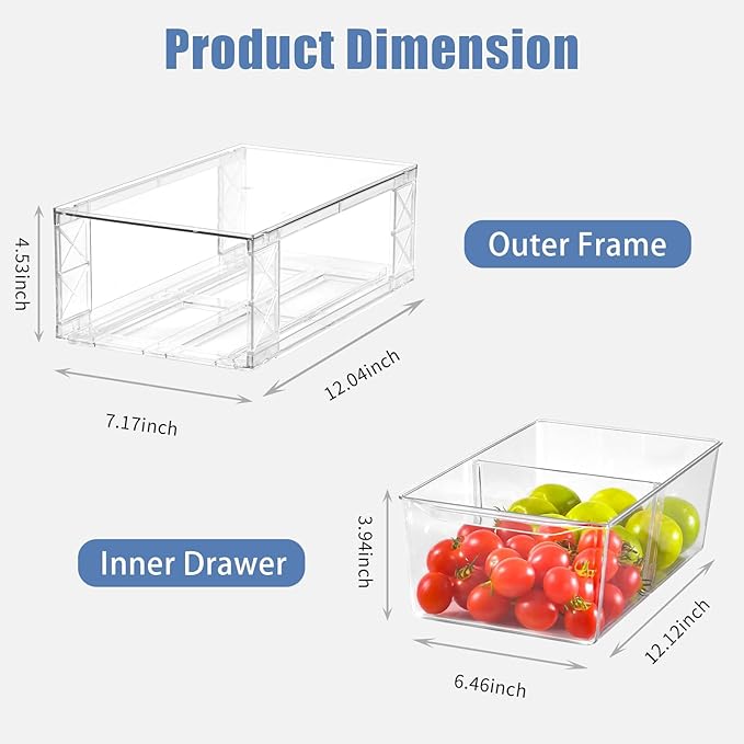 8 Pack Acrylic Storage Drawers, Clear Stackable Storage Drawers, Acrylic Organizers Drawers for Under Sink, Pantry, Bathroom, AcrylicStorage Containers for Makeup Organizers Cosmetic Display, Medium