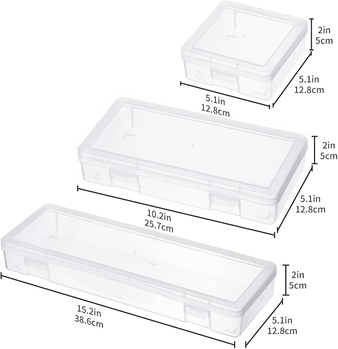 novelinks Plastic Clear Storage Containers for Organizing, Craft Storage Organizers and Stackable Storage Bins with Lids for Pencil Box, Bead, Cookie Cutter, Board Game (2 Small + 2 Medium + 2 Large)