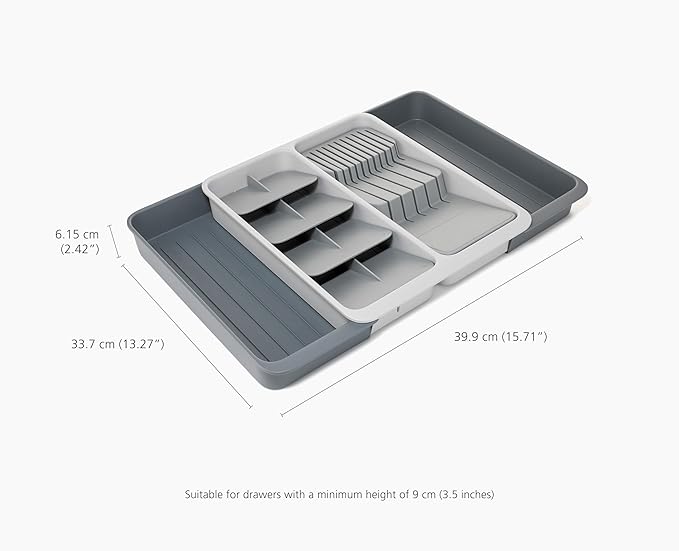 Joseph Joseph DrawerStore Expanding Tiered Flatware Cutlery Tray with Knife Organizer, Expandable In-Drawer Space-Saving Kitchen Storage, Recycled Plastic