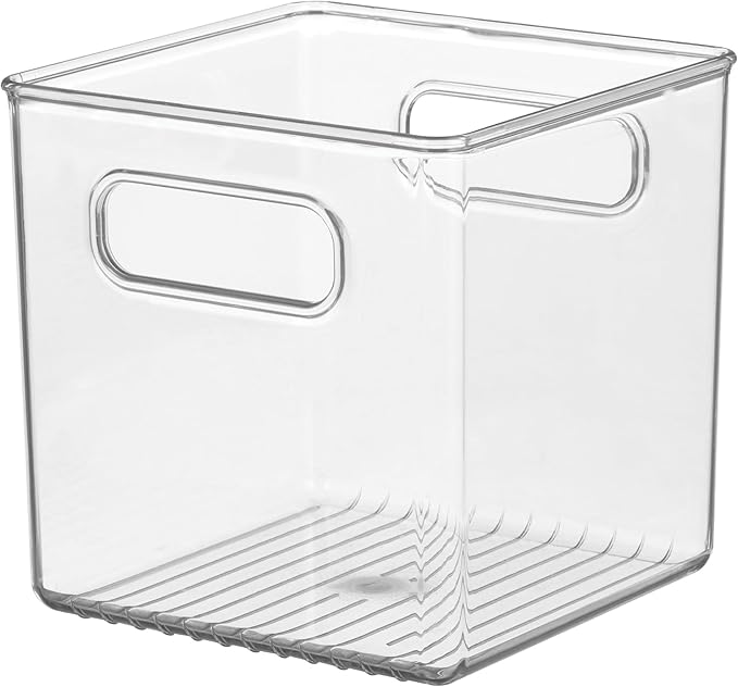 iDesign Pantry Storage Bins with Handles - Cube Organizer Bins for Cabinets or Fridge - Set of 4 - Clear