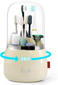 Toothbrush Holders for Bathrooms, Rotating 7 Slots Toothbrush Holder with Cover, Kids Electric Toothbrush and Toothpaste Holders for Caddy for Bathroom Vanity, Sink, Countertop, Beige