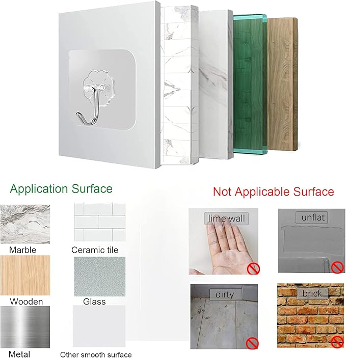 Adove Adhesive Hooks for Hanging, Heavy Duty Wall Hooks 20 Pack, Removable Sticky Ceiling Hooks, Transparent Self Adhesive Shower Hooks, Water & Oil Proof Strong 22lb(Max) Door Coat Hooks