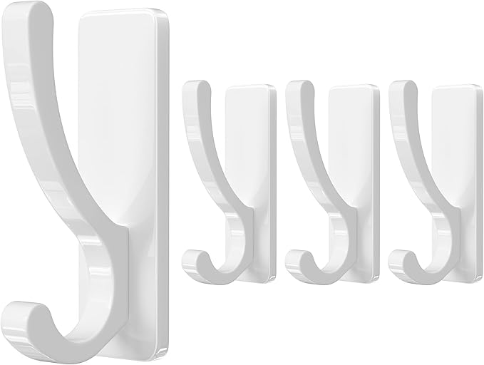 pickpiff Adhesive Wall Hooks for Towels - Sticky Hook Hanging Heavy Duty (13lb), Hanger for Door, Bathroom, Dorm, Closet - for Coats, Purse, Bag, Robe - No Damage to Wall - White 6 Pack
